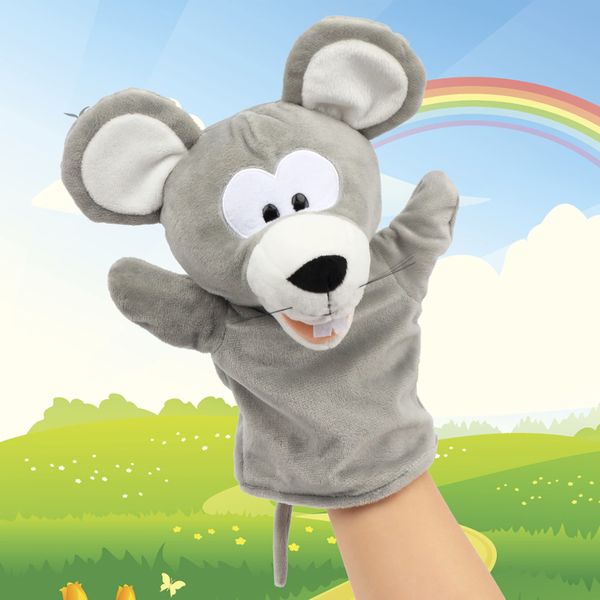 Hopearl Plush Mouse Hand Puppet with Open Movable Mouth for Imaginative Play, Role Play, Interactive Toy for Storytelling Teaching Puppet Theater, Gifts for Kids Boys Girls, Gray, 11''