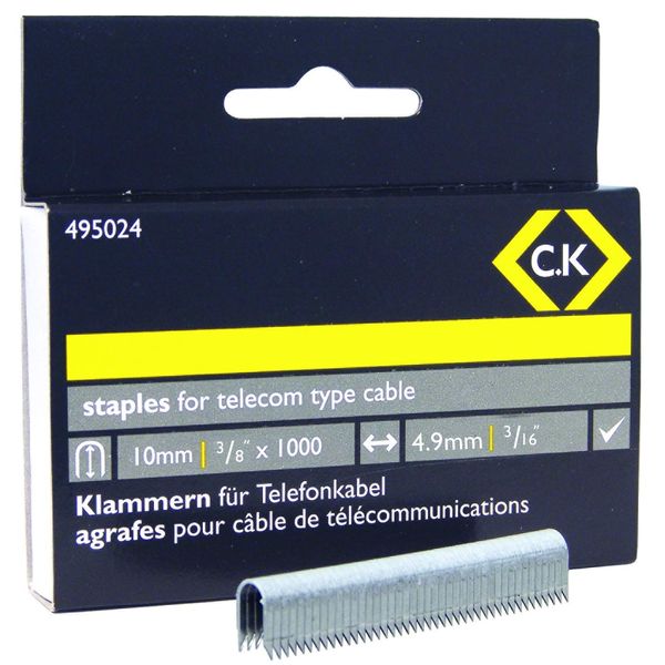 C.K 495024 Telecom Cable Staples 4.9x10 mm-Box of 1000, Silver