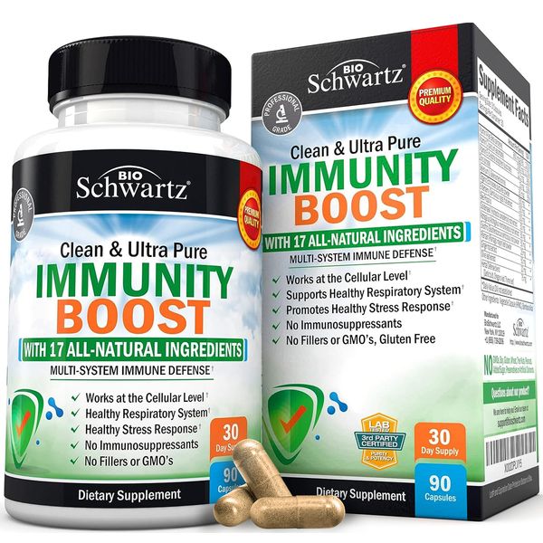 Immune Support Supplement with Vitamin C 1000mg Zinc Elderberry Extract Ginger Root Beta Carotenes, Immunity Boost for Adults, Natural Immune Defense Antioxidant Vitamins by BioSchwartz, 90 Capsules