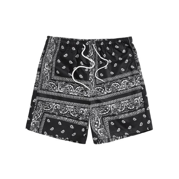 SOLY HUX Men's Cartoon Print Elastic High Waisted Casual Summer Shorts Black White Paisley S