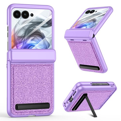 VEGO Case for Motorola Razr 2024/ Razr 2025, [Hinge Protection] [Built-in Kickstand] [Ultra-HD Screen Protector] Bling Sparkle Glitter Shiny Girly Women Slim Cute Cover for Moto Razr 2024 - Purple