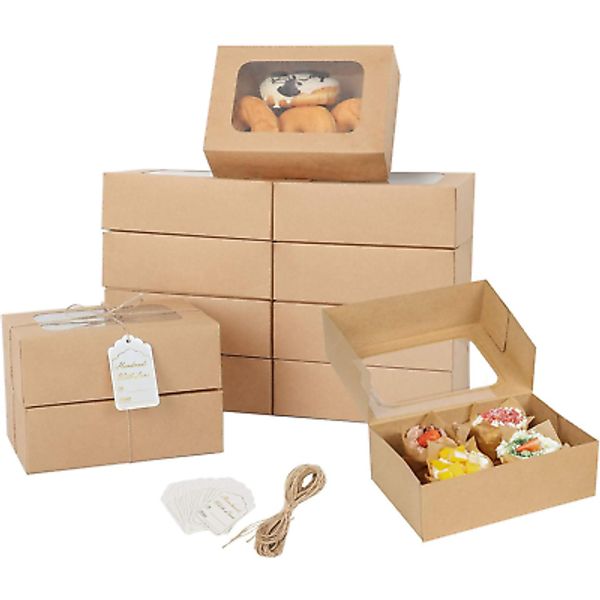 24 Pcs Cookie Boxes with Window for Paper Gift Giving Brown Bakery Cupcake Boxes