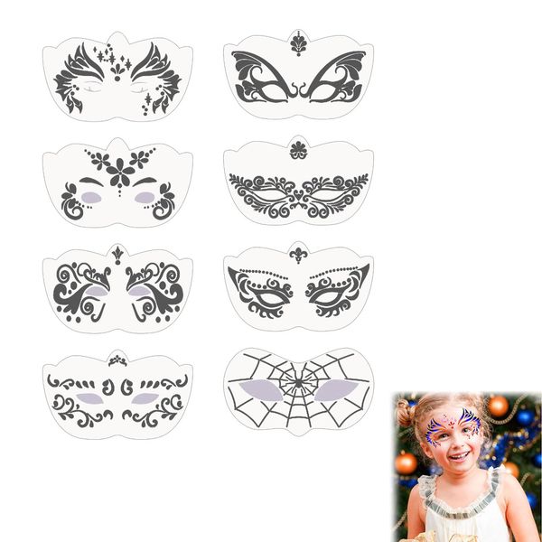 Face Paint Schablonen, 8 Stück Wiederverwendbare Face Painting Schablonen, für Facepainting Tattoo Vorlagen Halloween Makeup Schablone für Kinder Künstler