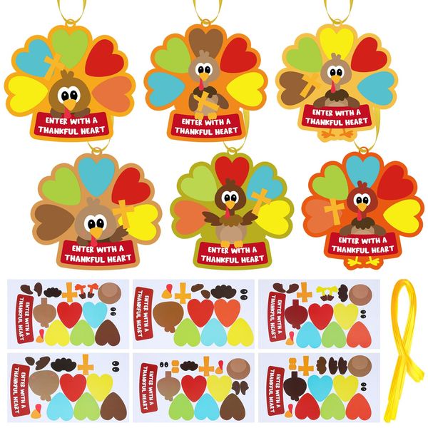 Lunmon 24 Sets Thanksgiving Crafts Scarecrow Pumpkin Turkey Nativity Ornaments Craft Kits for Kids DIY Craft Kit Holiday Cutouts for Thanksgiving Christmas Family Home Classroom Activities(Turkey)