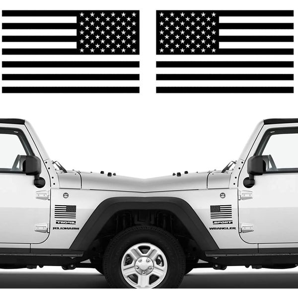 Die Cut Subdued Matte Black American Flag Sticker 3" X 5" Tactical Military Flag USA Decal Great for Car, Hard Hat. Car Vinyl Window Bumper Decal Sticker (1 Pair)