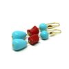 Red Bamboo Coral and Turquoise Paste Dangling Earrings, Golden Silver Hook