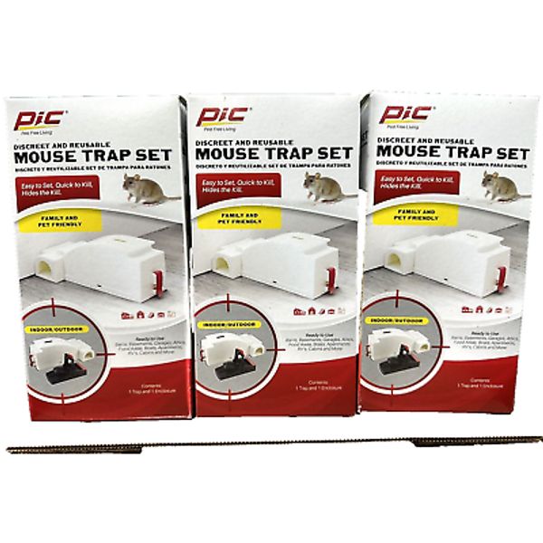 PIC Discreet Mouse Trap Kit Mouse Trap Indoor for Home Outdoor Snap Traps 3 PACK