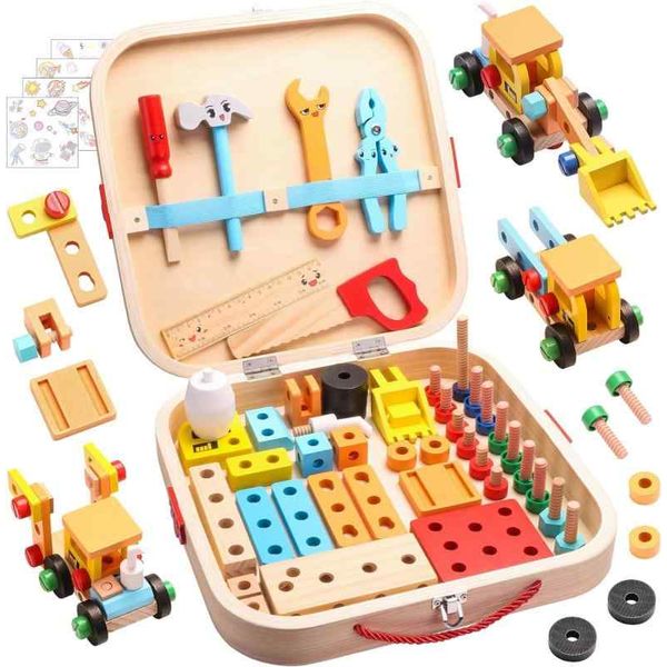 Popgaga Carpenter Set, Assembly Toy, 3, 4, 5, 6, 7, 8 Years Old, Boys, Girls, Wooden Toys, Educational Toys, Montessori, Wooden Toys, Tools, Pretend Play, Carpenter Pretend, Gift, Popular with Kids, Birthday