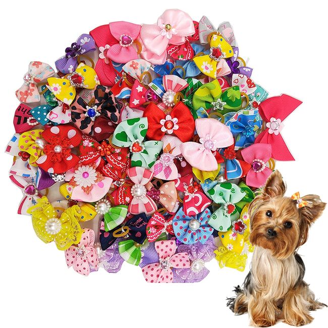 Kingsie 20 Pcs Pet Bowknot Bow Hair Bands Colorful Bowknot Hair Accessories Assorted