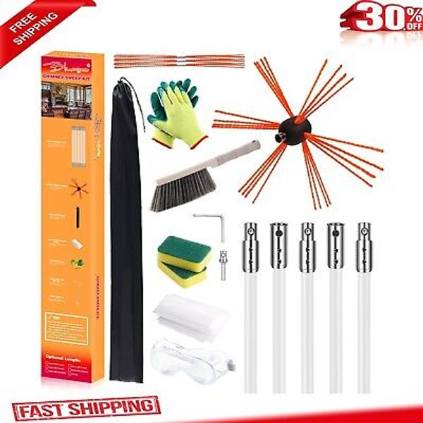 16 Feet Chimney Sweep Kit, Ergonomic Chimney Cleaning Kit, 5 Flexible Chimney.