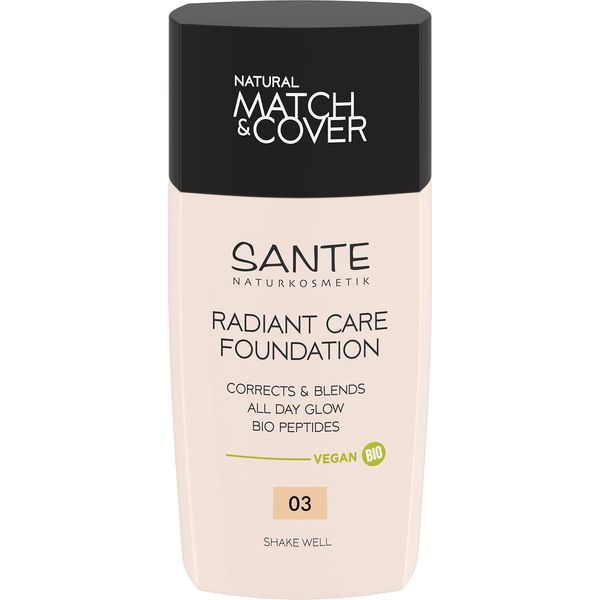SANTE Naturkosmetik Radiant Care Foundation 03 Neutral Linen, Fondotinta vegana con peptidi biologici e oli di alta qualità, per pelle radiosa, formula nutriente e sostenibile, 30 ml