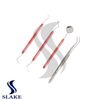 Dental Basic Set Mirror Explorer College Plier Lucas Set of 4 Instruments Red