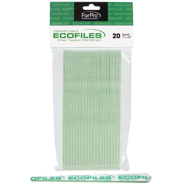 ForPro Tapered ECOFILES, Eco-Friendly Manicure and Pedicure Foam Board Nail File, 100/180 Grit, Green, 20-Count