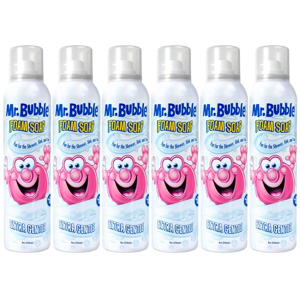 Mr. Bubble Extra Gentle Foam Soap - Fragrance Free Kids Hand and Body Wash 8OZ, Pack of 6