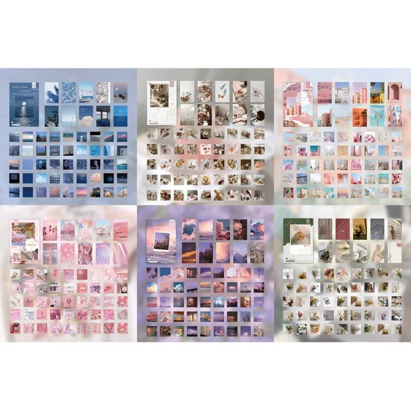 CINECE Collage Material Seals Flakes, 330 Pieces, Notebook, DIY Decoration, Stickers, Large Quantity, Cute Washi Paper (6 Stickers and Material Paper)