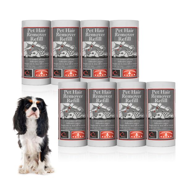 Caraselle Pet Hair Remover Refills - Removes Cat & Dog Pet Hair on Clothes, Furniture, Bedding, Car Interiors & Carpet, Picks up Lint, Hair, Fluff, Debris, 8 x 7.5m Extra Sticky Refills