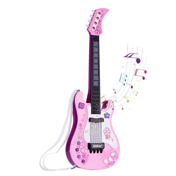 Kids Guitar, Jakeloo Toddler Guitar Toy Baby Electric Guitar Childrens Guitar Musical Toy Electric Guitar Toddler Electric Toy Guitar with Strap Ideal for 3 4 5 7 8 Year Old Boys Girls Gifts(Pink)