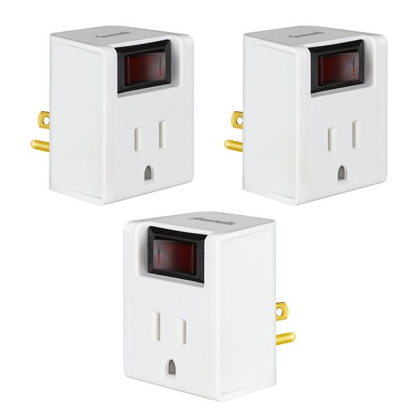 DEWENWILS Electrical Plug Outlet Switch Grounded Single Port Power Adapter 3Pack