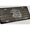 Combo Laser & Diamond Etched US American Flag Eagle Car Tag Front License Plate