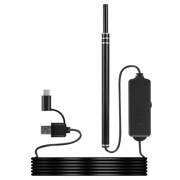 Ear Endoscope Otoscope Visual Earpick Camera IP67 Waterproof 3 in 1 Borescope LED Android, Ear Wax Removal Tool - Black