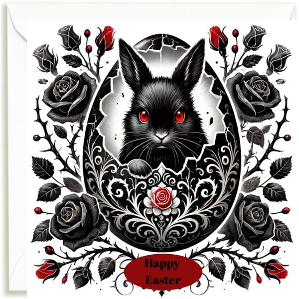 Sarah Elizabeth Collection Easter Card with Matching Gift Tag/Gothic Theme, Easter Bunny