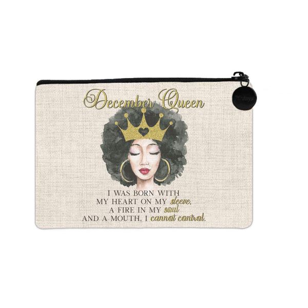 BRGiftShop Gold Crown African American Birthday Queen Month December Small Linen Coin Purse Bag with Zipper