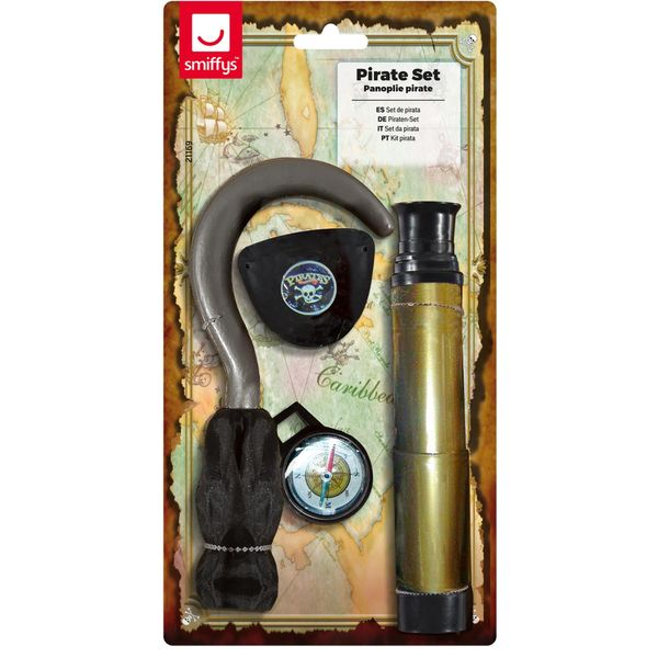 Smiffy's Pirate Set with Hook Telescope Compass and Eyepatch