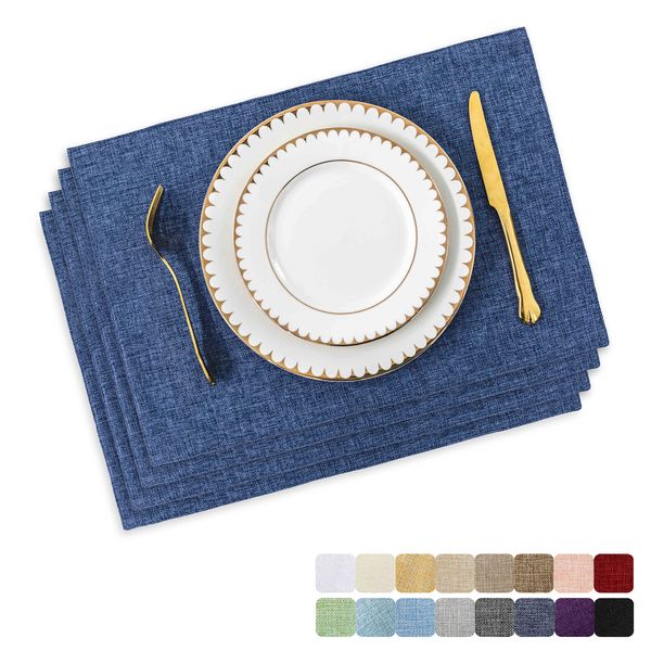 Home Brilliant Set of 4 Solid Navy Placemats for Dining Table, Washable Heat Resistant Table Mats, Non Slip Place Mats for Kitchen Restaurant, 33 x 48 cm, Navy Blue