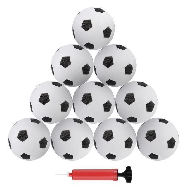 AIEX 10pcs Mini Rubber Soccer Ball, 4 inch Inflatable Soccer with an Inflator Mini Soccer Ball Toy for Kids Playing Exercising (Black and White)