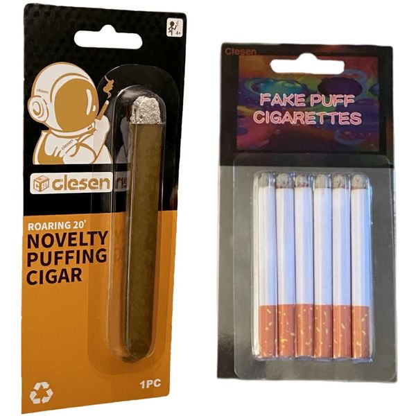 Fake Puff Cigarettes (Pack of 6) +（1 Set） Fake Puff Cigar - Blow Smoke, Faux Cigs with a Realistic Look Durable/Realistic/Halloween Costume/Novelty Toy/Fake Smoke Magic Trick Gag Prop Combo