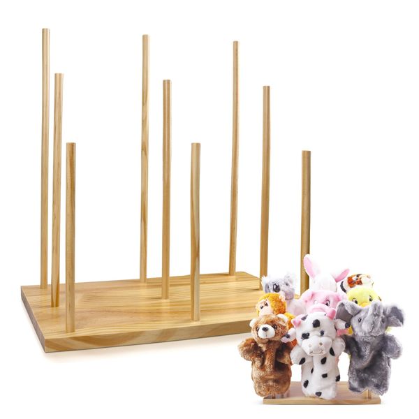 Ouvibor Wooden Puppet Stand, Education Wooden Puppet Tree Store and Display Doll Holder, Anti Crush Storage, Holds 9 Hand Puppets