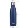 SUNWILL Water Bottle, Insulated Stainless Steel Sports Bottle 500ml, Reusable Vacuum Thermal Water Flask, Double Wall, Powder Coated Navy Blue for Hot and Cold Drinks