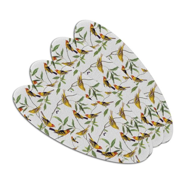 Yellow Song Birds Pattern Double-Sided Oval Nail File Emery Board Set 4 Pack