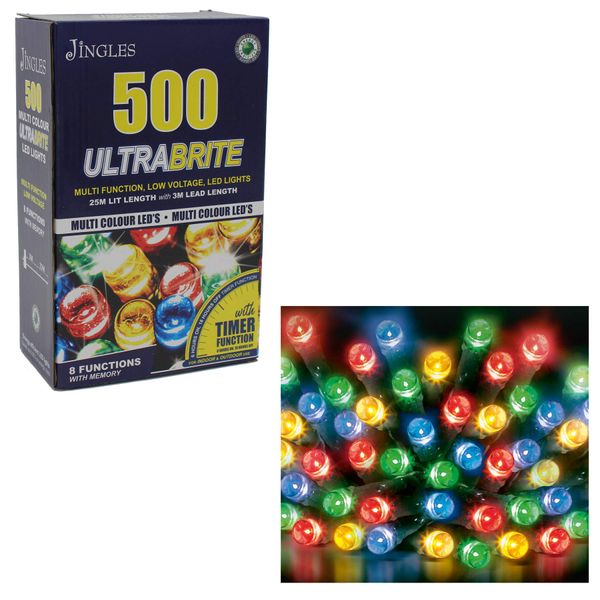 Christmas Ultra Bright Lights Multi Function with Timer - 500 Multi Colour