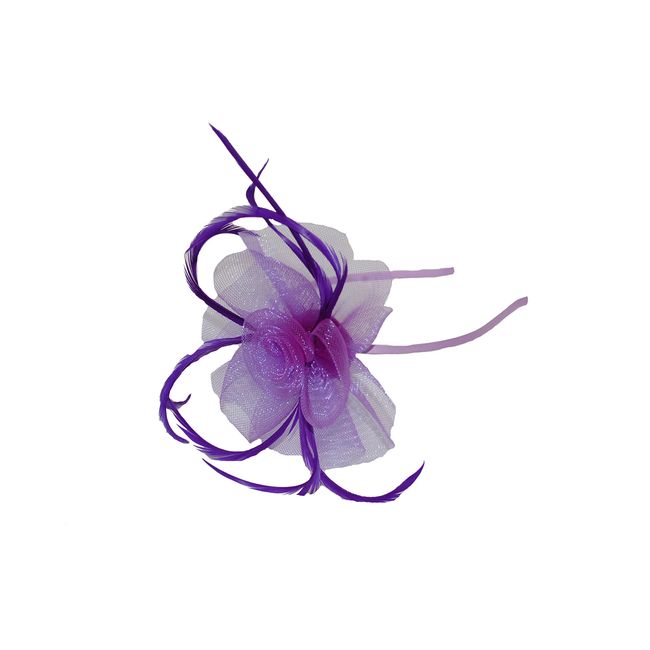 Elegant Coiled Net & Feather Fascinator On Narrow Alice Head Band Purple Ref: 4000 by fascinator