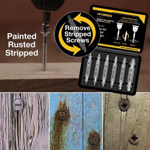 Damaged Screw Extractor - Remover for Stripped Head Screws, Nuts & Bolts | Set of 6 | Drill Bit Tools for Easy Removal of Broken & Rusty Hardware | Hardened High Speed Steel (HSS)