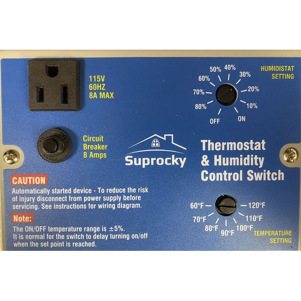 BRAND NEW ! Suprocky Adjustable Dual Thermostat and Humidity Control Switch