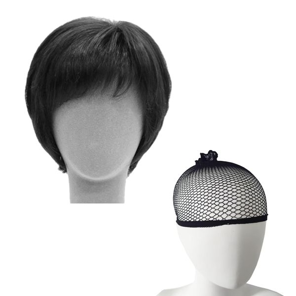 1 Piece Women's Short Wig With 1 Hair Net, Women's Human Hair Wig, Pixie Wig, African Wig, Short Hair Wig, Headwear Wig, Suitable For Men And Women (Black)