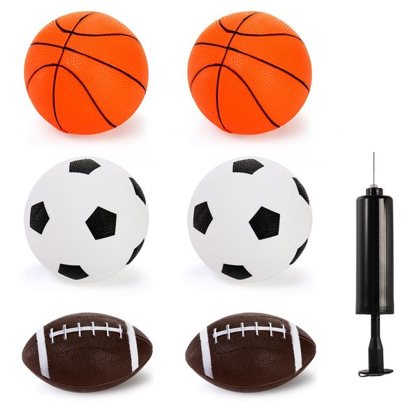 Youeon 3 Pair Sports Balls for Kids and Toddlers with Hand Pump, 5.5 Inch Inflatable Vinyl Basketball, Football and Rugby, Bouncy Balls for Indoor & Outdoor Games, Party Favor