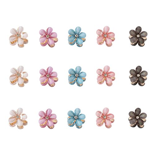 Doromy 15 Packs Crystal Flower Hair Clips Spring Floral Pearl Hair Clip Mini Flower Crystal Claw Clip Small Flower Crystal Barrettes for Women's and Girls Hair Accessories