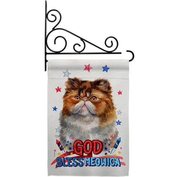 Breeze Decor Patriotic Persian Garden Flag Set Wall Holder Cat Kitten Meow Spoiled Paw Fur Pet Nature Farm Animal Creature House Decoration Banner Small Yard Gift Double-Sided, Made in USA