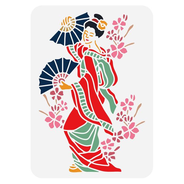 BENECREAT Japanische Geisha-Schablonen, 21x30 cm Orientalische Tänzerin Große Wiederverwendbare Malvorlagen Aus Kunststoff Schablonen Für Scrapbooking, Bodenmöbel, Wandkunst