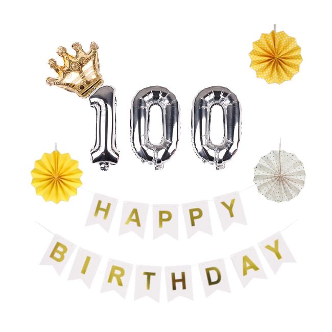 100 Day Celebration Decoration, Boys and Girls, Birthday Decoration, Party Decoration, Set, Paper Fan, Birthday Decoration, Happy Birthday Garland, Cute, Photo Background (100 Days-Yellow)