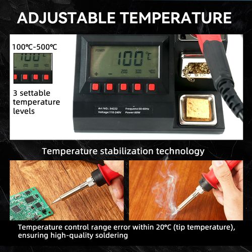 Digitale Lötstation 60W mit LED-Display | °C/°F Anzeige | 100–500°C einstellbar | abnehmbarer Lötkolben | 5 Lötspitzen | für Elektronik & Feinlötarbeiten