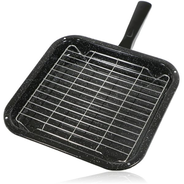 Spares2go Small Square Grill Pan, Rack & Detachable Handle compatible with Bompani & fits Spinflo Caravan Oven Cookers