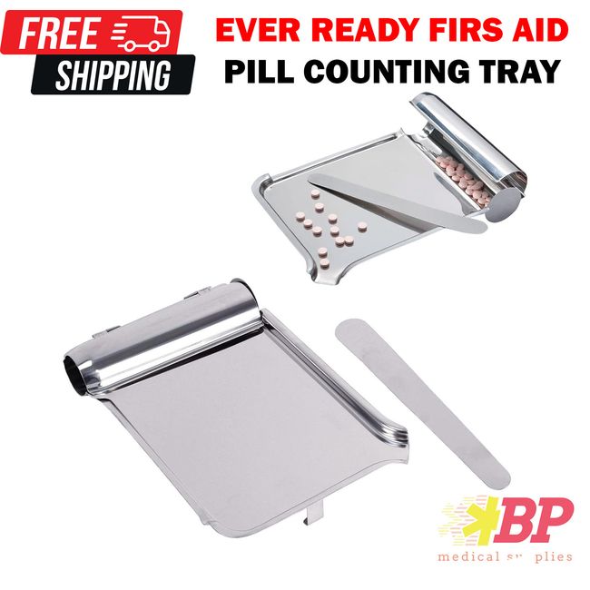 Ever Ready First Aid 4280 Stainless Steel Pill Counting Tray with Spatula