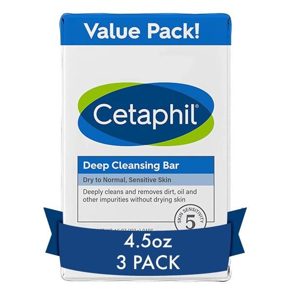 Cetaphil Bar Soap, Deep Cleansing Face and Body Bar, 3 Pack, Sensitive Skin, Soap Free 114827