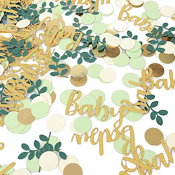 Baby Shower Decorations Boy or Girls 100Pcs Green Gold Tissue Sprinkle Confetti,Gender Reveal Decorations,Baby Shower Games Table Decoration Confetti Birthday Party Wedding Decoration 10g