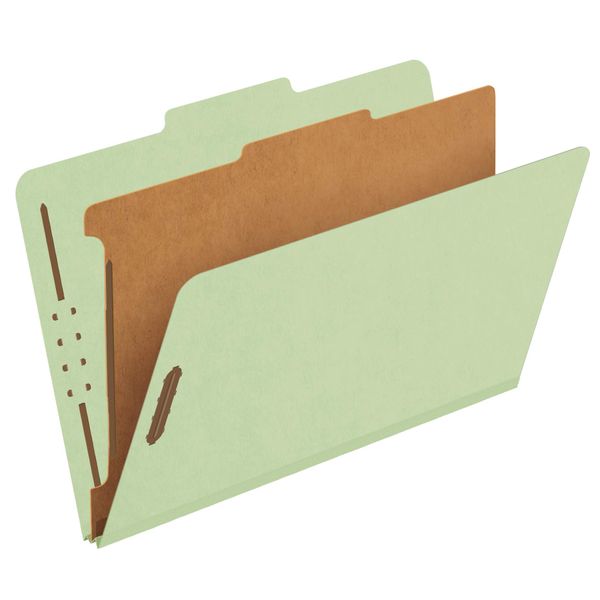 Pendaflex Recycled Classification File Folders, 1 Divider, 2" Embedded Fasteners, 2/5 Tab Cut, Legal Size, Light Green, Box of 10 (28776R)