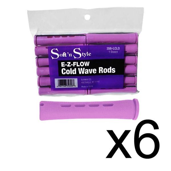 BEAUTY SALON EZ COLD WAVE HAIR PERM RODS - 1 DOZEN LILAC LONG 6 PACK